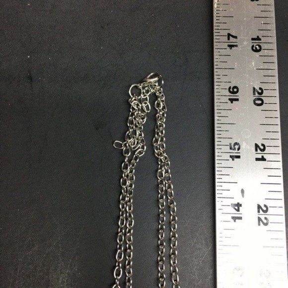 Long Double Strand Necklace Pink Abstract Bead Ring Silver Chain Retro Organic - Picture 6 of 6